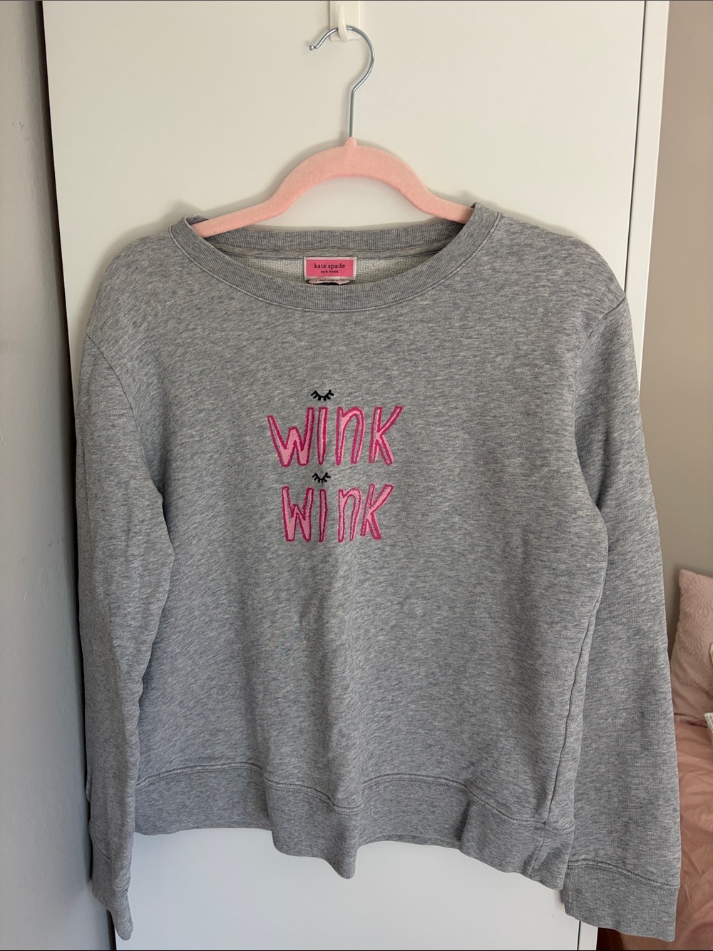 kate spade gray sweatshirt with pink logo tag